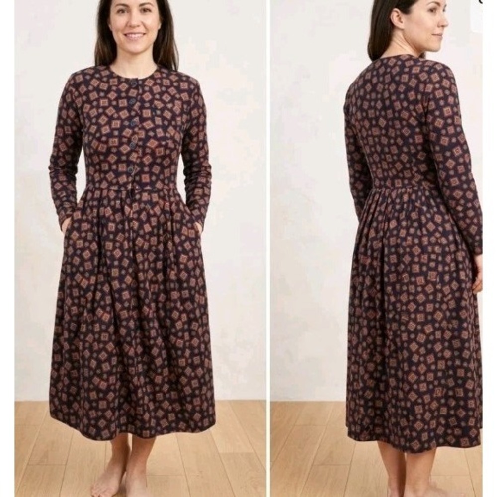 VTG‎ Talbots Petites Dress P Small Blue Geometric Diamond Print Cotton...